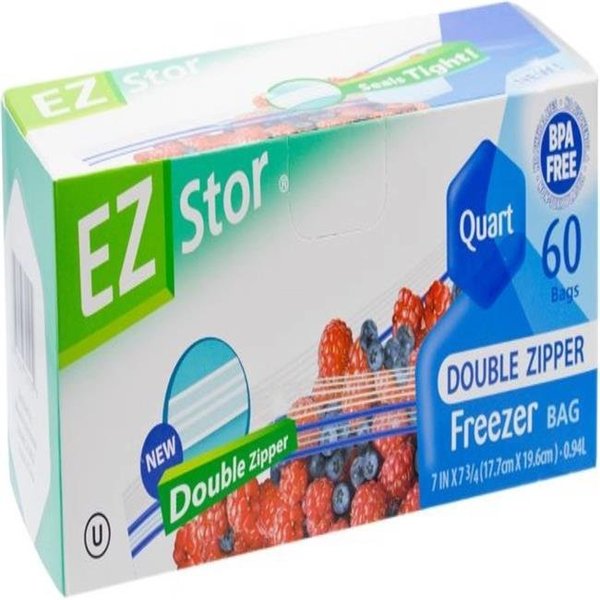 Ez-Stor EZ-Stor 6034082 1 qt. Double Zipper Freezer Storage Bag; Clear - Pack of 60 6034082